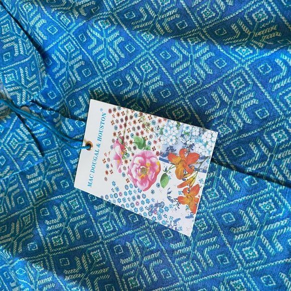 Mac Dougal & Houston Button-Up 3/4 Sleeve Tie Front Linen Blend Blue Shirt L NEW - Picture 12 of 13